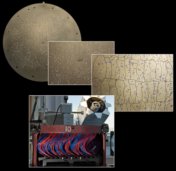 The SDSS spectroscopic plate is a
			disk about one meter across with more than 600 tiny holes drilled